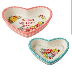 THE PIONEER WOMAN 2-Piece Heart Shaped Ceramic Dish Set – Floral Gingham